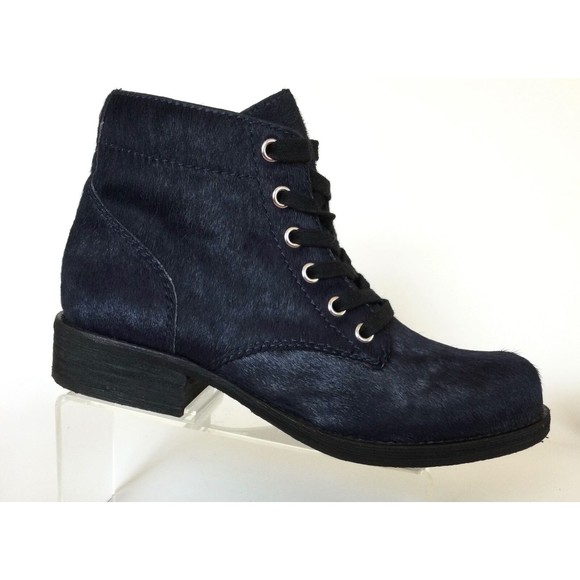 SAM EDELMAN Bleecker Ink Navy Calf Hair Lace Up Moto Ankle Boots (Size 6 M) - Picture 3 of 12